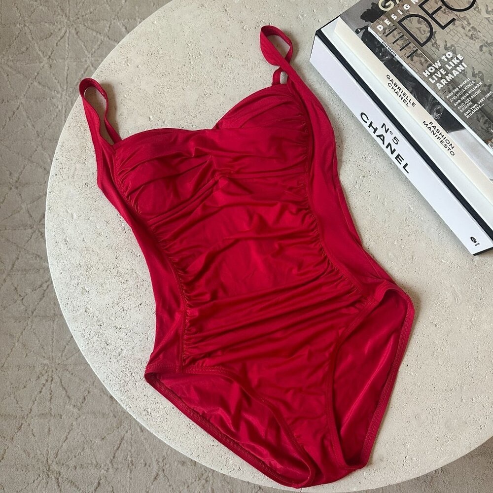 Vintage La Blanca Red Ruched‎ Twist-Front One-Piece Swimsuit bay watch 6